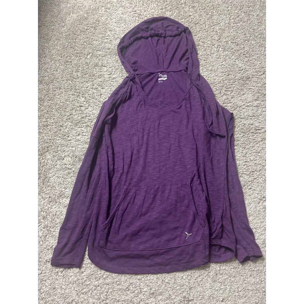 Old Navy Active Go-Dry Purple Hoodie Long Sleeve Slub Knit Shirt Womens Medium